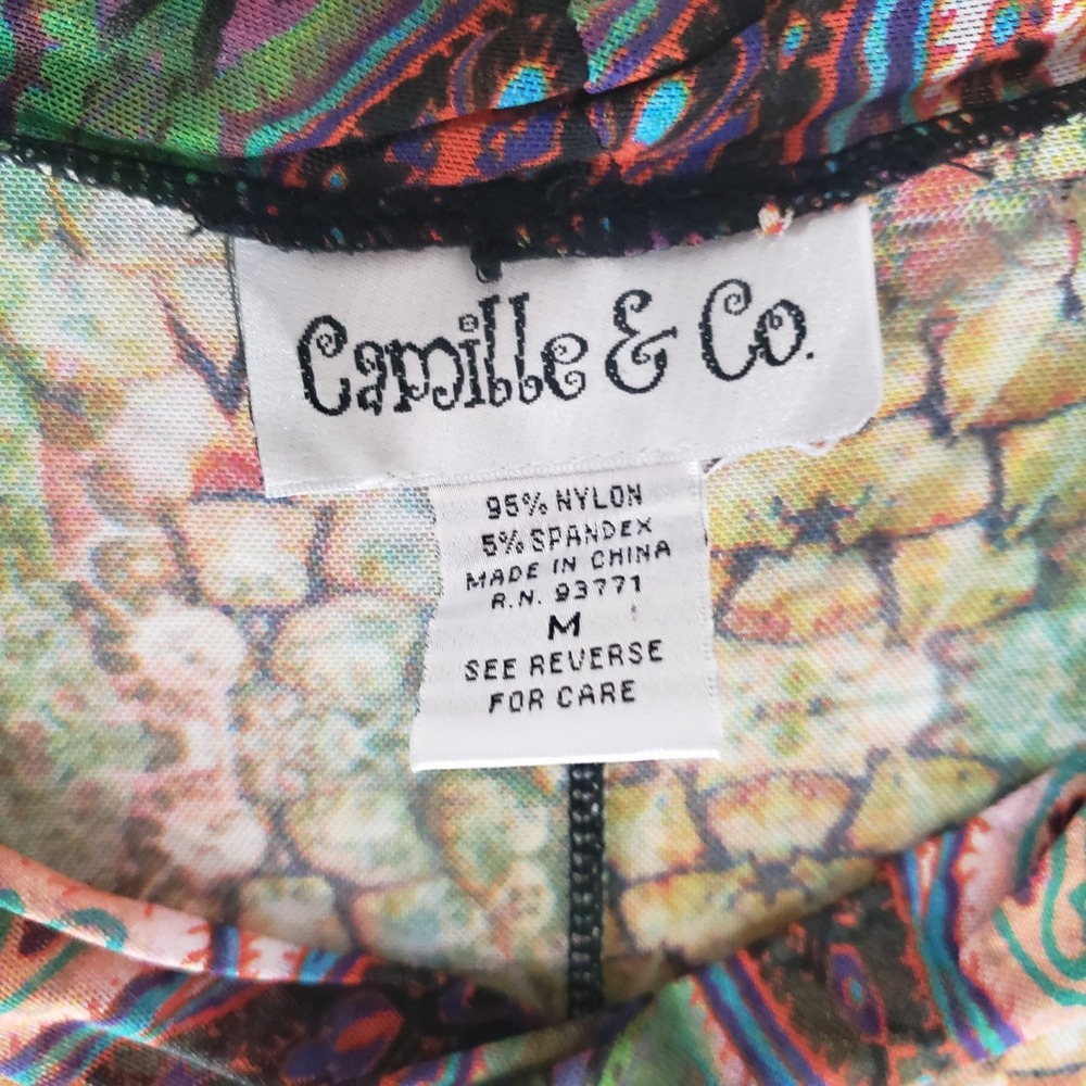 Camille & Co Mesh Tunic Top Medium Multicolor Paisley Sharkbite Hem 3/4 Sleeve - Picture 5 of 6